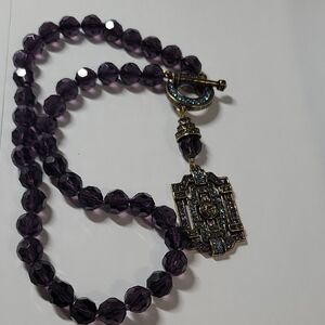 Heidi Daus China Purple Crystal Beaded Pendant Necklace - Vintage-Inspired